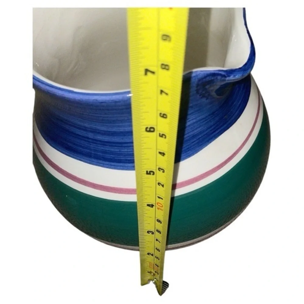 Furio Vintage Striped Art Pottery Pitcher‎ Made in Italy Blue Green